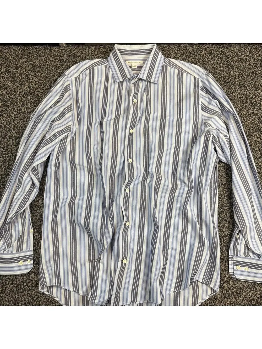 Banana Republic Button Up Shirt L Blue White Gray Striped 16-16.5